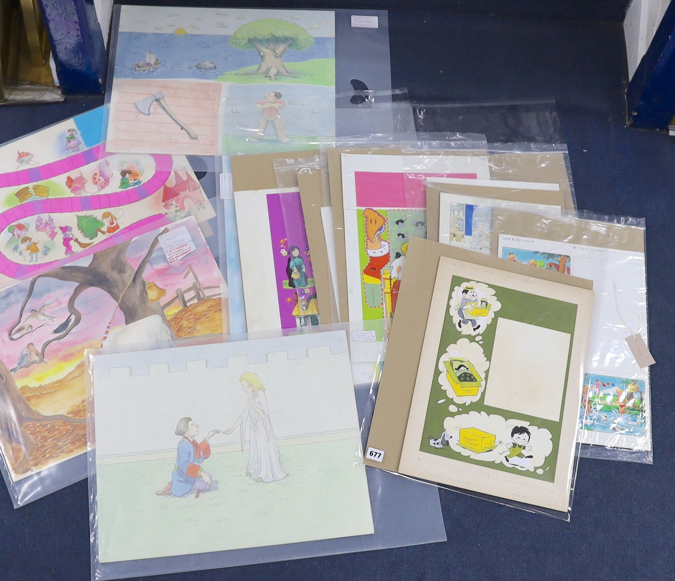 A collection of assorted original artwork for children's books and magazines, including Jack and Jill, and Play Hour Annual, largest 40 x 50cm, unframed